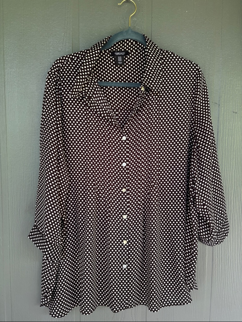 Jones & Co. Black with White Polka Dot Button-Front Blouse
